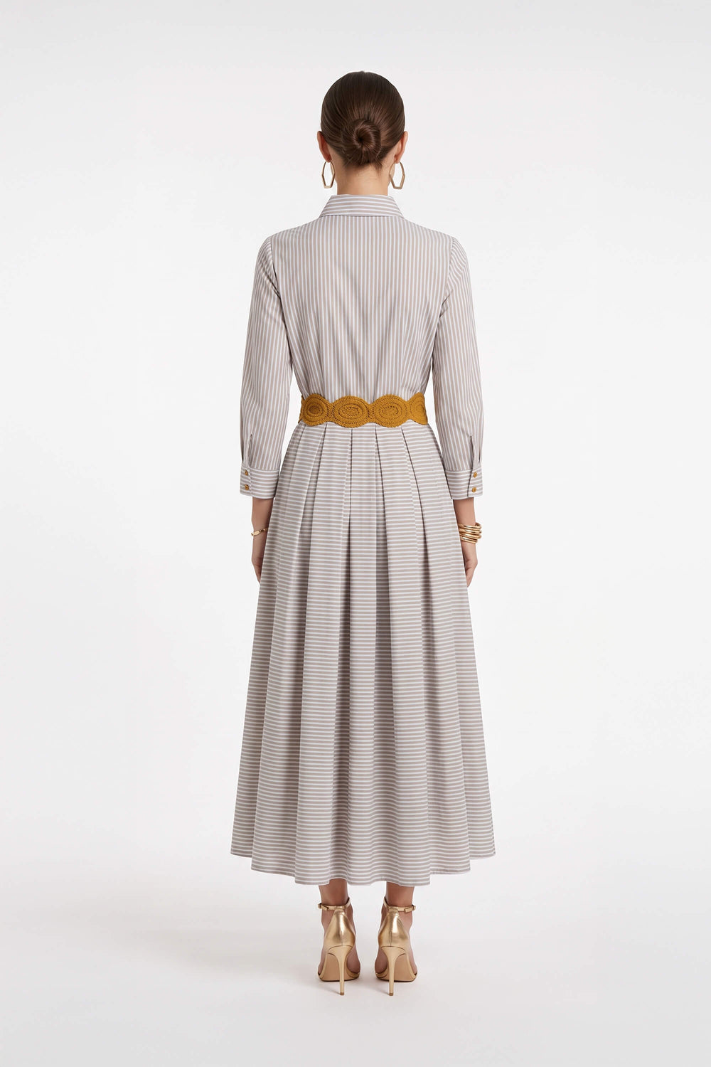 Olivia Belted Striped Shirt Maxi Vestido 723127 PER - Reina Diaz