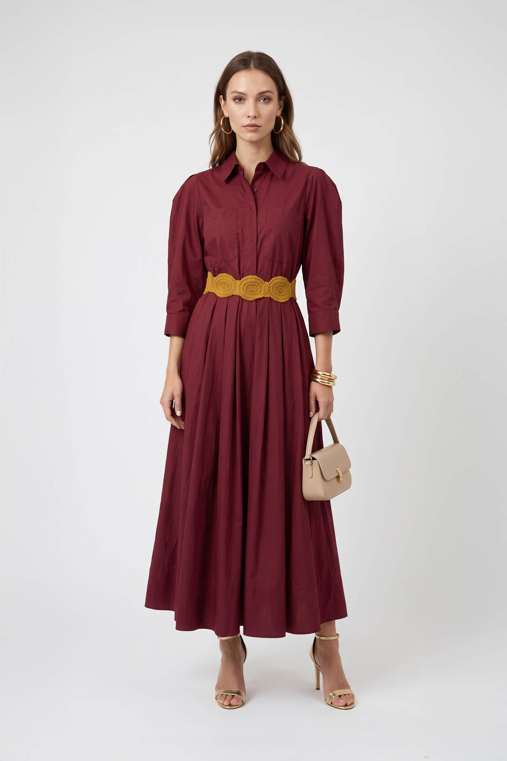 Olivia Belted Striped Shirt Maxi Vestido 723127 VIN - Reina Diaz