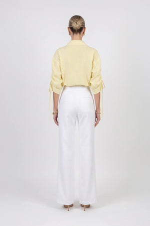 Olivia Ruched Sleeve Striped Camisa 752971 AMA - Reina Diaz