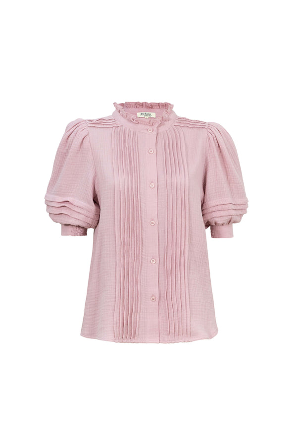 Olivia Ruffled High - Neck Pleated Short - Sleeve Blouse - Reina Diaz