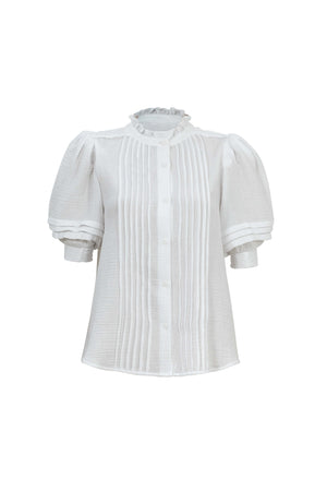 Olivia Ruffled High - Neck Pleated Short - Sleeve Blouse - Reina Diaz