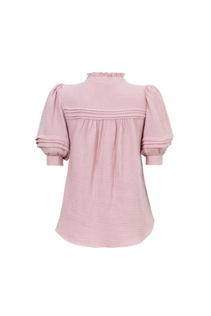 Olivia Ruffled High - Neck Pleated Short - Sleeve Blouse - Reina Diaz
