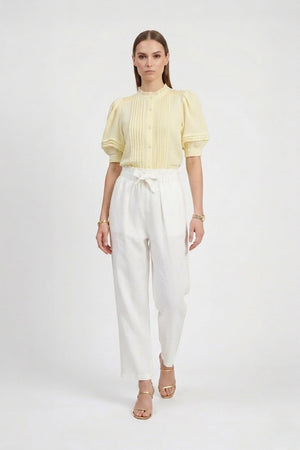 Olivia Ruffled High - Neck Pleated Short - Sleeve Blouse - Reina Diaz