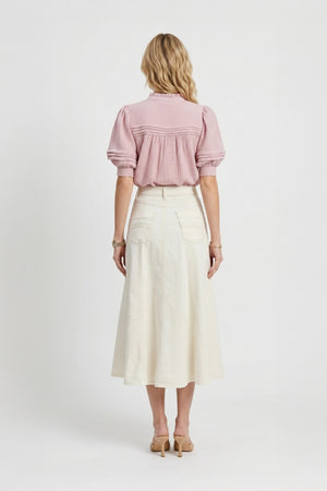 Olivia Ruffled High - Neck Pleated Short - Sleeve Blouse - Reina Diaz