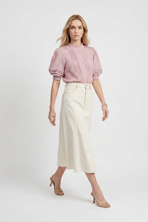 Olivia Ruffled High - Neck Pleated Short - Sleeve Blouse - Reina Diaz