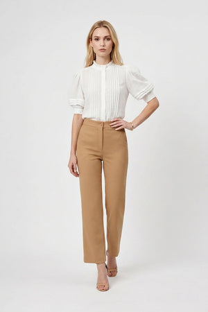 Olivia Ruffled High - Neck Pleated Short - Sleeve Blouse - Reina Diaz
