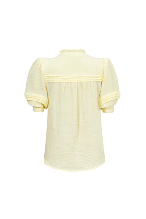 Olivia Ruffled High - Neck Pleated Short - Sleeve Blouse - Reina Diaz