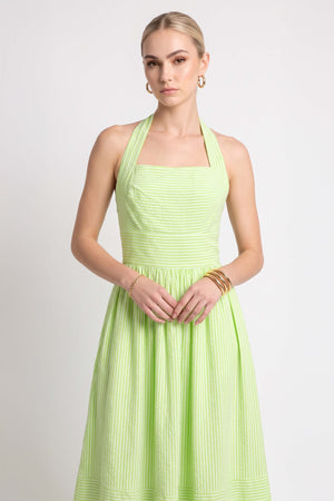 Paulina Striped Halter Midi Vestido 723159 VER - Reina Diaz