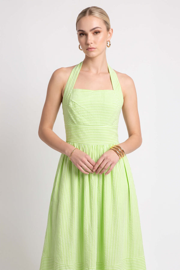 Paulina Striped Halter Midi Vestido 723159 VER - Reina Diaz