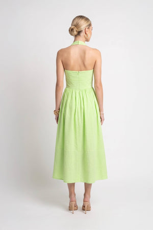 Paulina Striped Halter Midi Vestido 723159 VER - Reina Diaz
