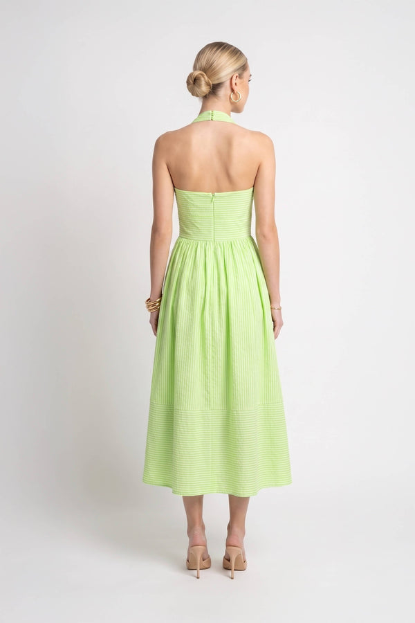 Paulina Striped Halter Midi Vestido 723159 VER - Reina Diaz