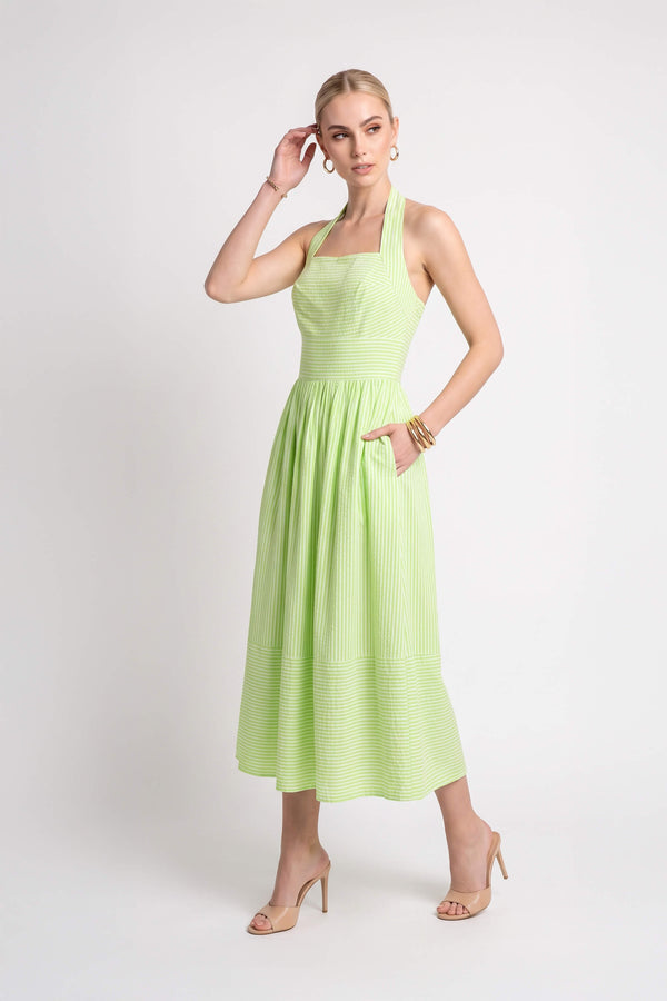Paulina Striped Halter Midi Vestido 723159 VER - Reina Diaz