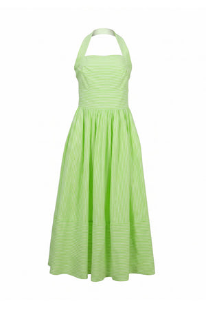 Paulina Striped Halter Midi Vestido 723159 VER - Reina Diaz