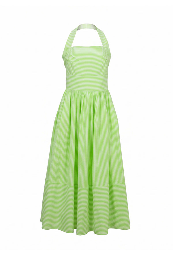 Paulina Striped Halter Midi Vestido 723159 VER - Reina Diaz