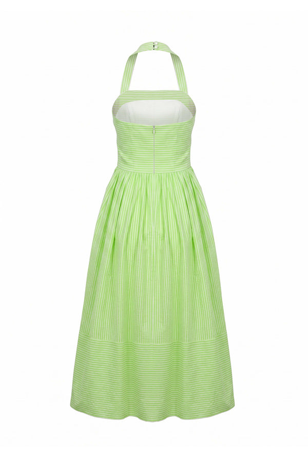 Paulina Striped Halter Midi Vestido 723159 VER - Reina Diaz