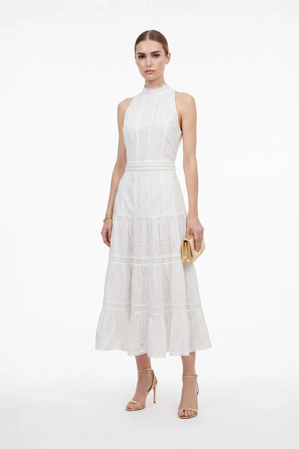Positano Embroidered Halter Midi Dress - Reina Diaz