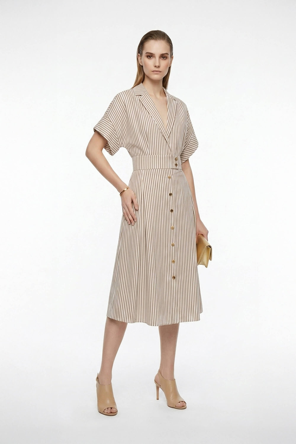 Positano Striped Tech - Polyamide Midi Shirt Dress - Reina Diaz