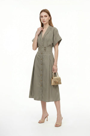 Positano Striped Tech - Polyamide Midi Shirt Dress - Reina Diaz