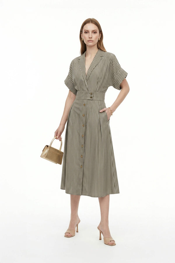Positano Striped Tech - Polyamide Midi Shirt Dress - Reina Diaz