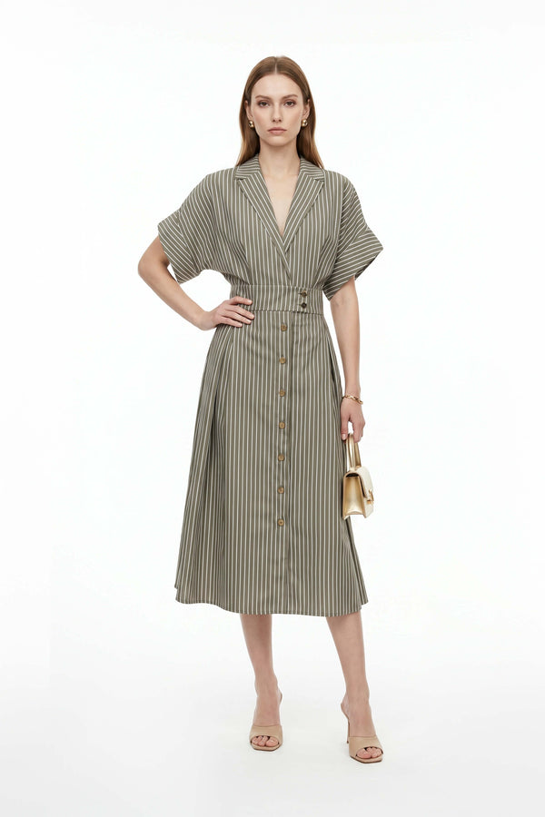 Positano Striped Tech - Polyamide Midi Shirt Dress - Reina Diaz