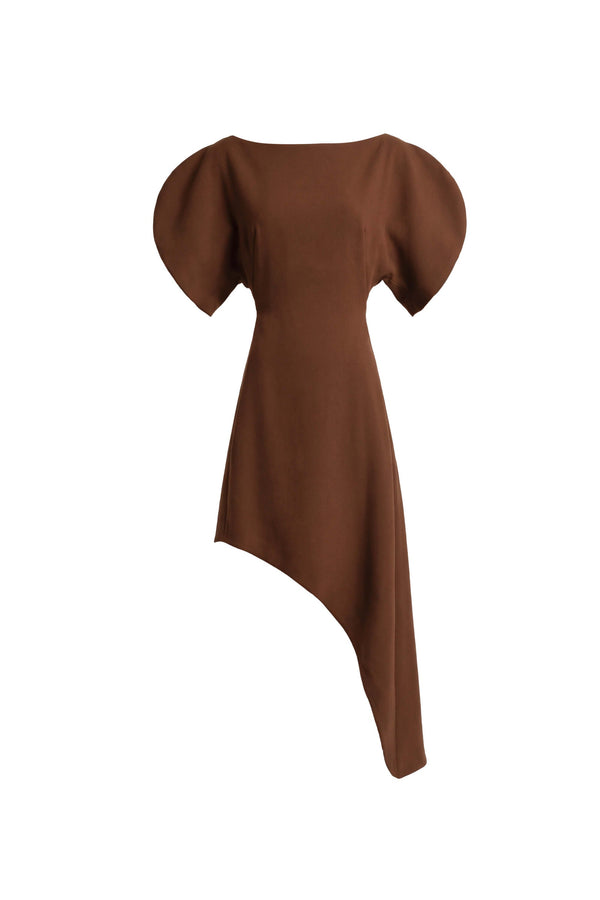Renata Asymmetric Puff-Sleeve Vestido 526289 CAF - Reina Diaz