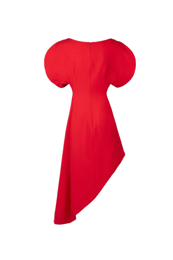 Renata Asymmetric Puff-Sleeve Vestido 526289 ROJ - Reina Diaz