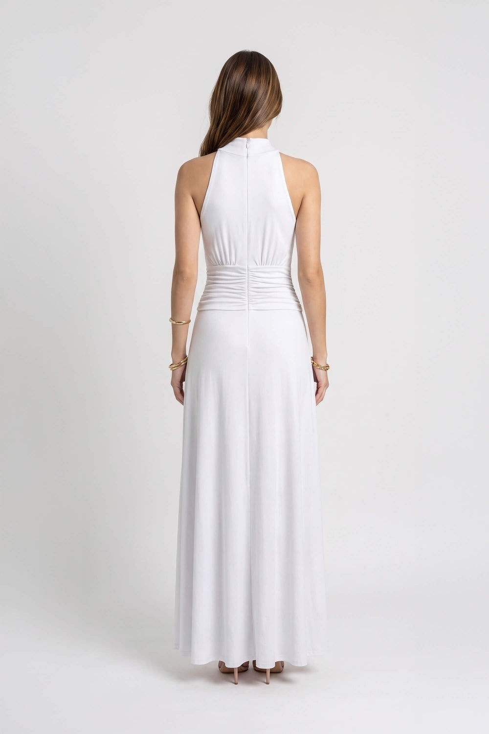 Renata Buckled High-Neck Maxi Vestido 723118 BCO - Reina Diaz