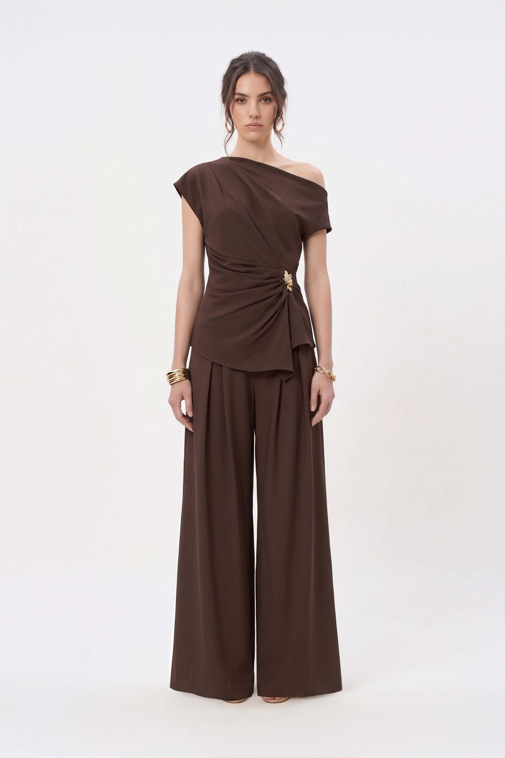 Renata Button Detail Wide-Leg Pantalón 532162 CAF - Reina Diaz