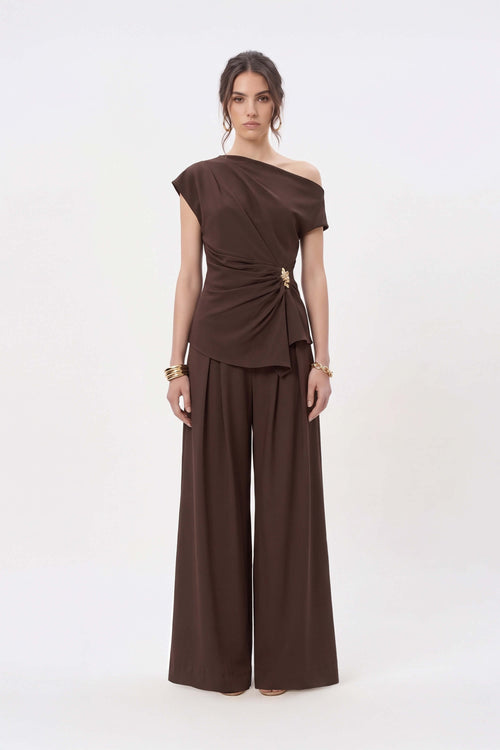 Renata Button Detail Wide-Leg Pantalón 532162 CAF - Reina Diaz