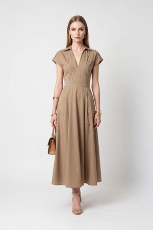 Renata Collar V-Neck Midi Vestido 723074 KAK - Reina Diaz