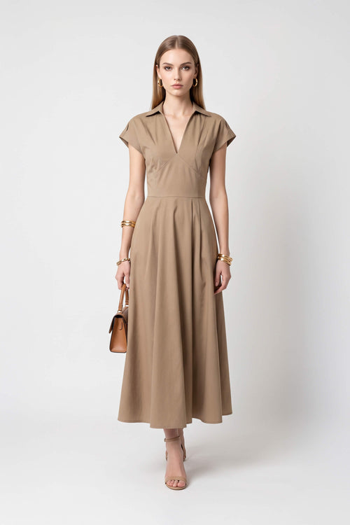 Renata Collar V-Neck Midi Vestido 723074 KAK - Reina Diaz