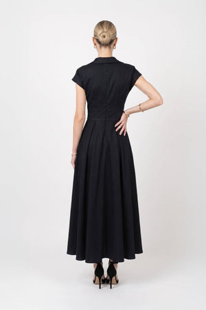 Renata Collar V-Neck Midi Vestido 723074 NEG - Reina Diaz