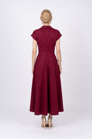 Renata Collar V-Neck Midi Vestido 723074 VIN - Reina Diaz