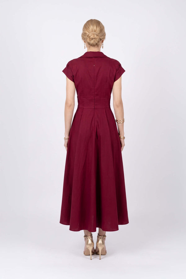 Renata Collar V-Neck Midi Vestido 723074 VIN - Reina Diaz
