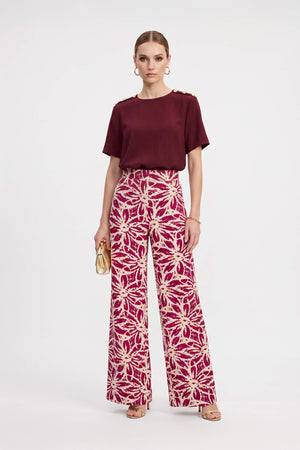 Renata Pleated High-Waist Wide-Leg Pantalón 731163MAR/MOC/OLI/VIN - Reina Diaz