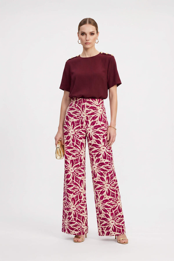 Renata Pleated High-Waist Wide-Leg Pantalón 731163MAR/MOC/OLI/VIN - Reina Diaz