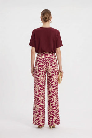 Renata Pleated High-Waist Wide-Leg Pantalón 731163MAR/MOC/OLI/VIN - Reina Diaz