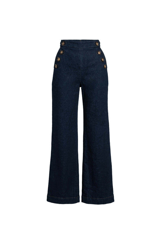 Renata Sailor Double-Breasted Wide-Leg Pantalón 731105 NAV - Reina Diaz