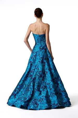 Renata Strapless Corset Slit Vestido 421458 AZU - Reina Diaz