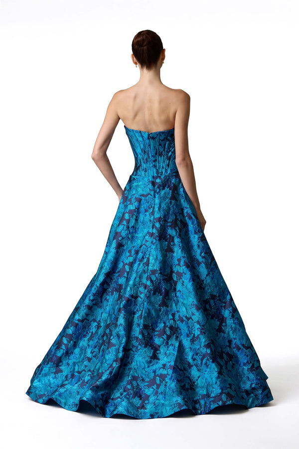 Renata Strapless Corset Slit Vestido 421458 AZU - Reina Diaz