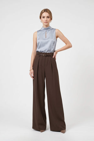 Romina Belted High-Waist Wide-Leg Pantalón 532169 CAF - Reina Diaz