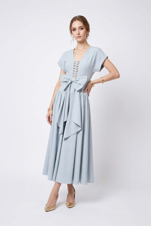 Romina Front-Bow Cutout Midi Vestido 526320 AZU - Reina Diaz