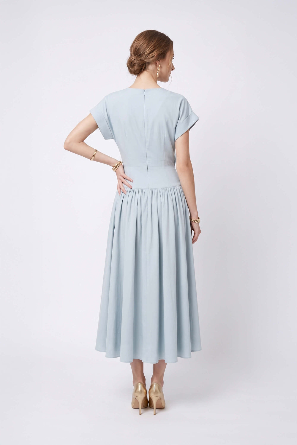 Romina Front-Bow Cutout Midi Vestido 526320 AZU - Reina Diaz
