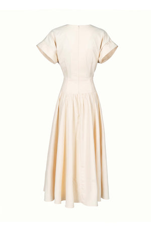 Romina Front-Bow Cutout Midi Vestido 526320 CRE - Reina Diaz