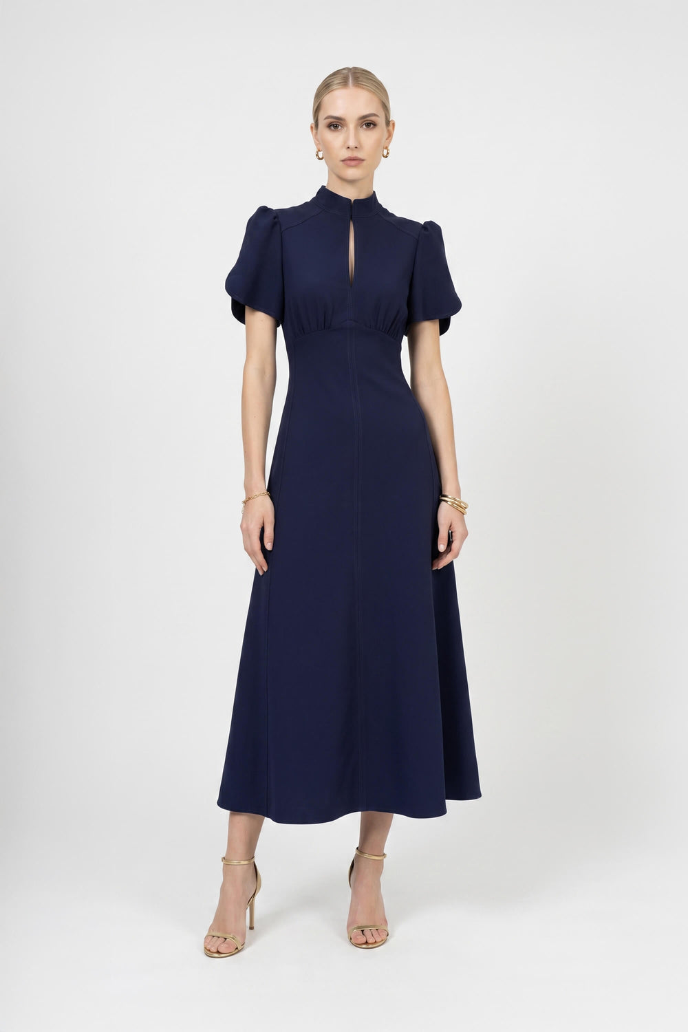 Romina High-Neck Keyhole Midi Vestido 526305 MAR - Reina Diaz