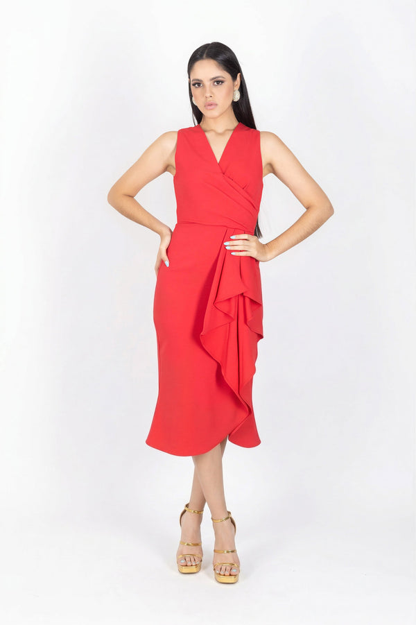 Rory V - Neck Midi Vestido - Reina Diaz