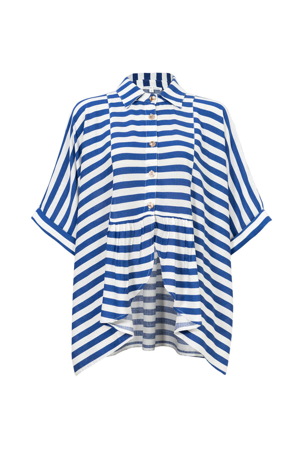 Santorini Striped Relaxed Rayon Blouse - Reina Diaz