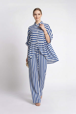 Santorini Striped Relaxed Rayon Blouse - Reina Diaz