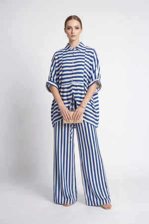 Santorini Striped Relaxed Rayon Blouse - Reina Diaz