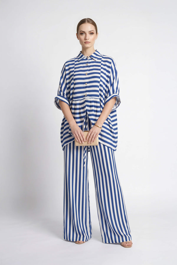 Santorini Striped Relaxed Rayon Blouse - Reina Diaz